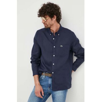 Lacoste camasa de in culoarea albastru marin, cu guler button-down, regular