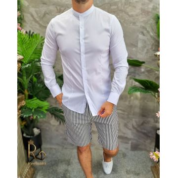 Cămașă alba de bărbați, Slim Fit, Guler Tunica - CM516