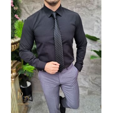 Cămașă neagra de bărbați, Slim Fit, cu butoni- CR133