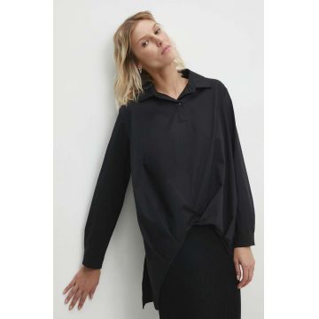 Answear Lab bluza femei, culoarea negru, cu guler clasic, relaxed