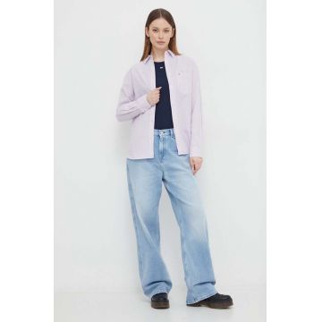 Tommy Jeans cămașă din amestec de in culoarea violet, cu guler clasic, relaxed DW0DW17735