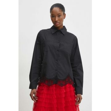 Answear Lab camasa din bumbac femei, culoarea negru, cu guler clasic, relaxed