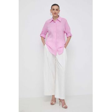 Marella cămașă de in culoarea roz, cu guler clasic, regular 2413110000000