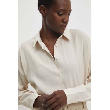 Answear Lab camasa femei, culoarea bej, cu guler clasic, relaxed
