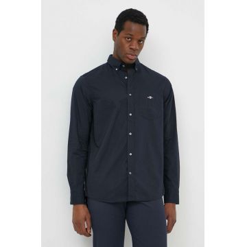 Gant camasa din bumbac barbati, culoarea negru, cu guler button-down, regular