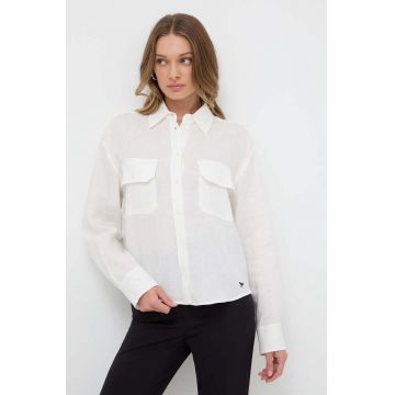Weekend Max Mara cămașă de in culoarea alb, cu guler clasic, relaxed 2415110000000