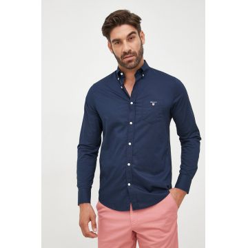 Gant camasa barbati, culoarea albastru marin, cu guler button-down, regular