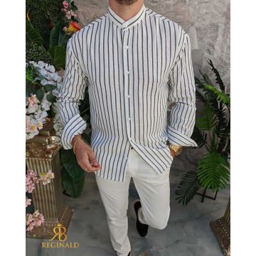 Cămașă de bărbați, Slim Fit, alba cu dungi negre- CR168