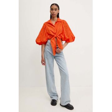 Answear Lab camasa din bumbac femei, culoarea portocaliu, cu guler clasic, relaxed