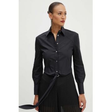 Karl Lagerfeld camasa din bumbac femei, culoarea negru, cu guler clasic, regular, 245W1609
