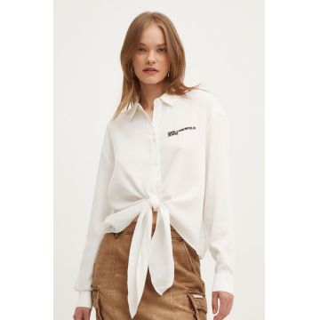 Karl Lagerfeld Jeans camasa femei, culoarea alb, cu guler clasic, relaxed, 245J1603