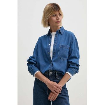 Pepe Jeans camasa jeans BOYFRIEND SHIRT femei, cu guler clasic, relaxed, PL304895HT8