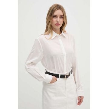 Sisley camasa din bumbac femei, culoarea alb, cu guler clasic, relaxed, 58N2LQ06V
