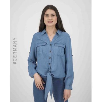 Camasa model denim, cu nod si nasturi, albastru, dama, Hailys