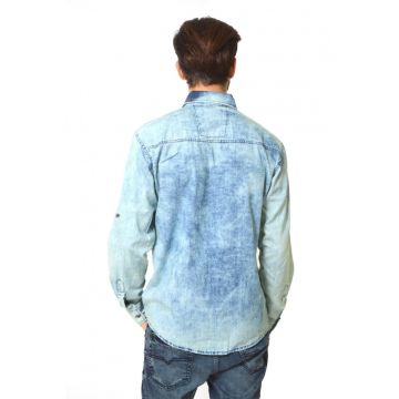 Camasa barbateasca din denim bleu - prespalata