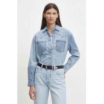 Levi's camasa jeans femei, cu guler clasic, regular