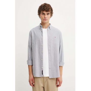 Tommy Jeans camasa din bumbac barbati, culoarea albastru marin, cu guler button-down, regular