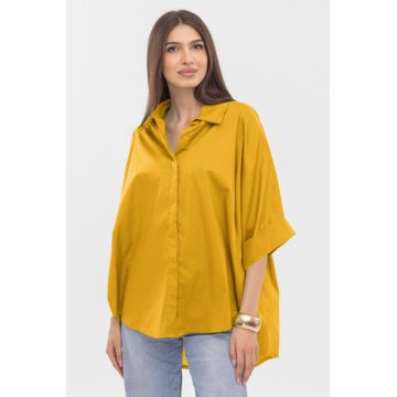 Camasa oversize galben mustar din poplin de bumbac, cu maneca lunga