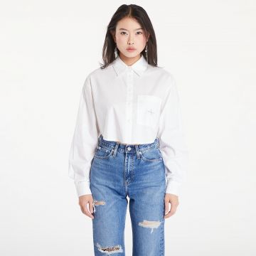 Cămașă Calvin Klein Jeans Woven Label Cropped T-Shirt White