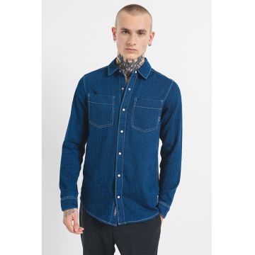 Camasa de denim cu cusaturi contrastante