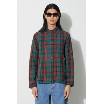 Corridor cămașă din bumbac Ruby Waffle Madras LS bărbați, culoarea verde, cu guler clasic, regular, LS0127