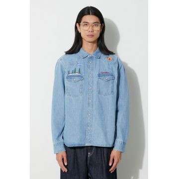 Corridor cămașă din denim Mountain Embroidery Western bărbați, cu guler clasic, regular, WT0067