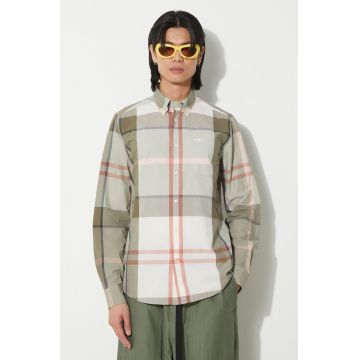 Barbour camasa din bumbac Harris barbati, culoarea verde, cu guler button-down, regular, MSH5071