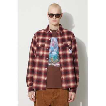 Billionaire Boys Club cămașă din lână Check longsleeve culoarea roșu, cu guler button-down, regular, B23424