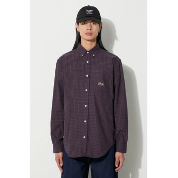 Drôle de Monsieur cămașă din bumbac La Chemise Carreaux bărbați, culoarea maro, cu guler button-down, regular, C-SH122-CO069-BN