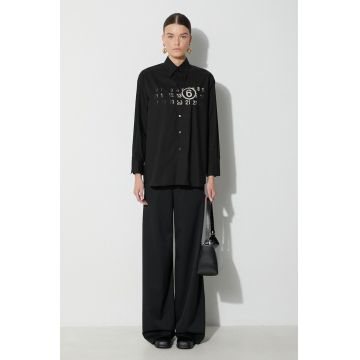 MM6 Maison Margiela cămașă din bumbac Long-Sleeved Shirt femei, culoarea negru, cu guler clasic, regular, S62DT0023