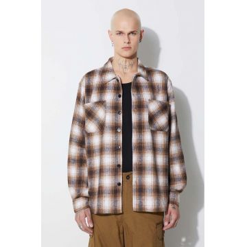 Taikan cămașă Heavyweight Plaid Shirt bărbați, culoarea maro, cu guler clasic, regular TW0003.BRN