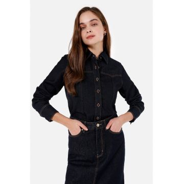 Camasa din denim cu cusaturi contrastante